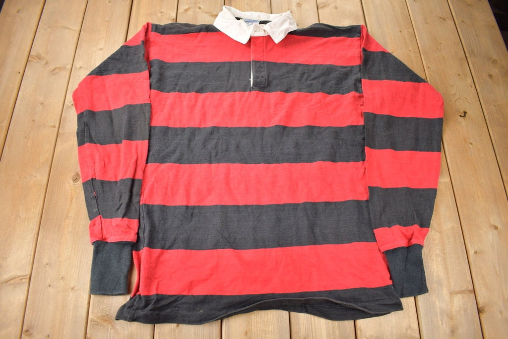 Vintage 1990s Lands End Striped Rugby Sweatshirt Size XXL made In USA