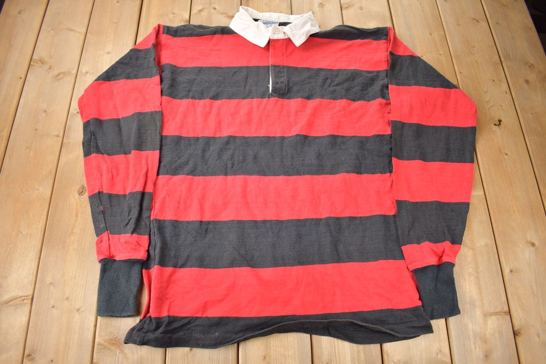 Vintage 1990s Lands End Striped Rugby Sweatshirt Size XXL made In USA