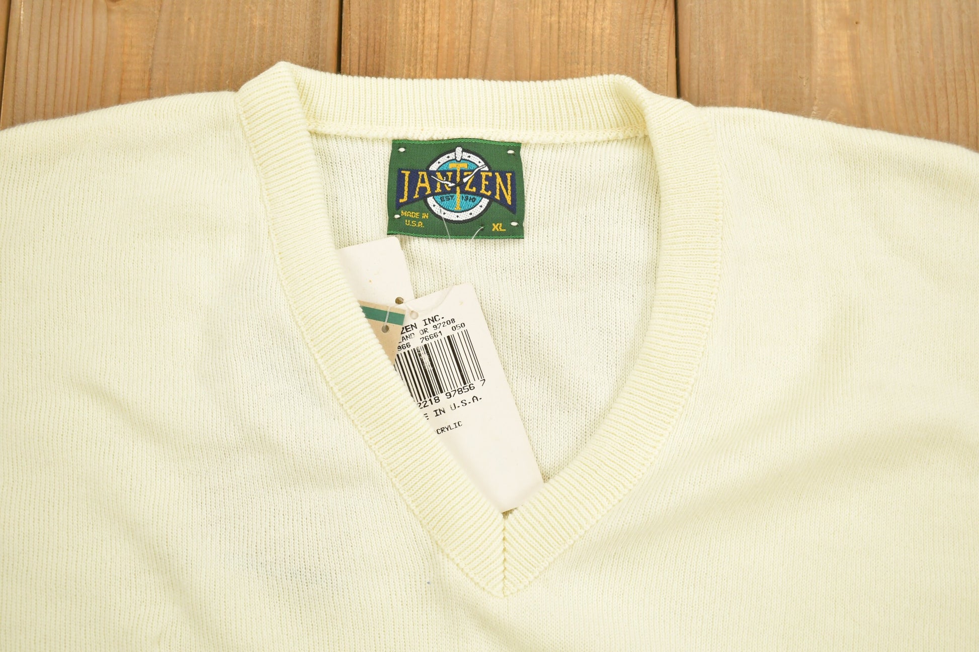 Vintage 1990s Beige Jantzen Knit Deep-V Sweater /