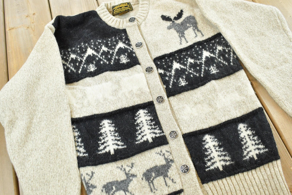 Vintage 1988 Eddie Bauer Wool Knit Animal Nature Cardigan Mens S