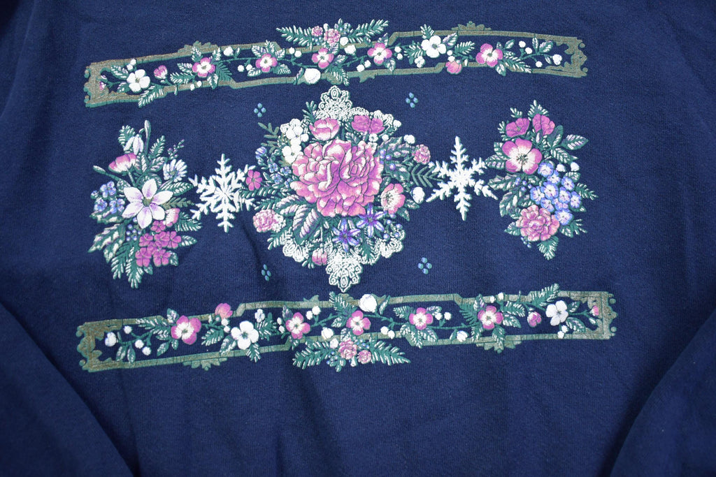 Vintage 1990s Flower Print Cute Grandma Style Crewneck Sweater