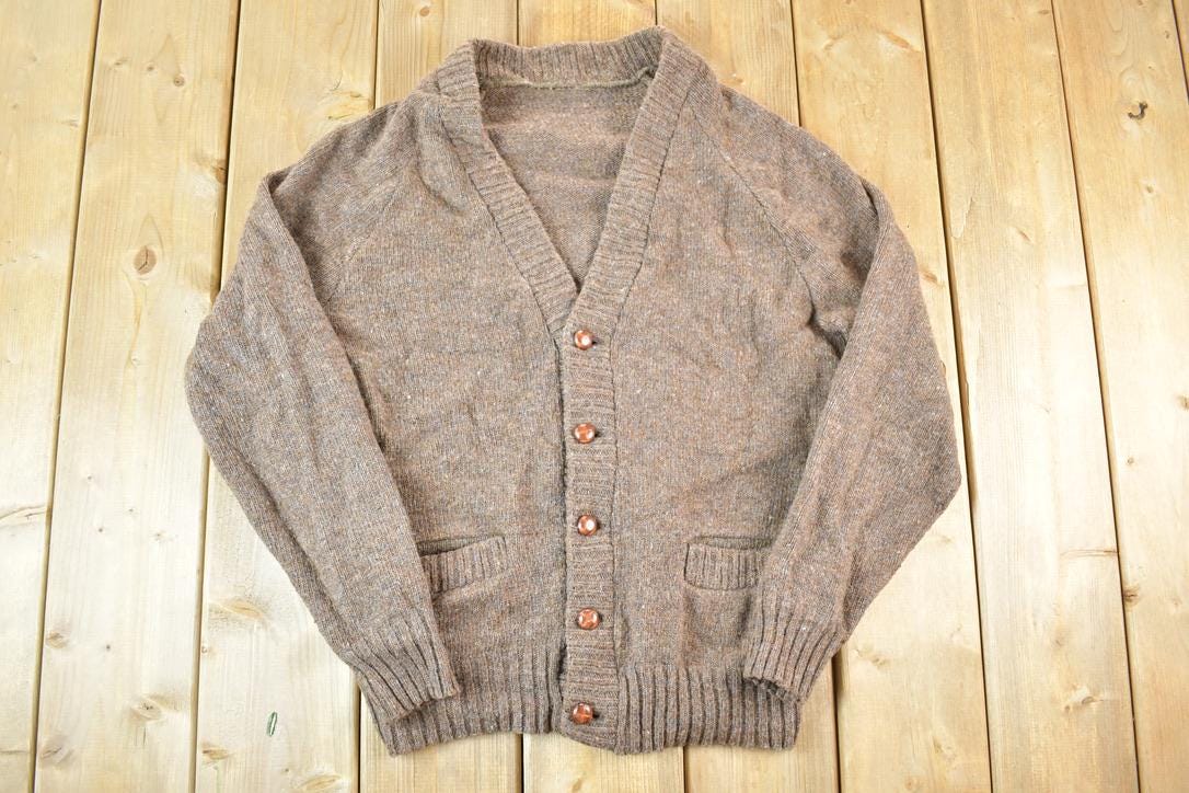 Vintage 1970s Wool Knit Cardigan Sweater Men's L