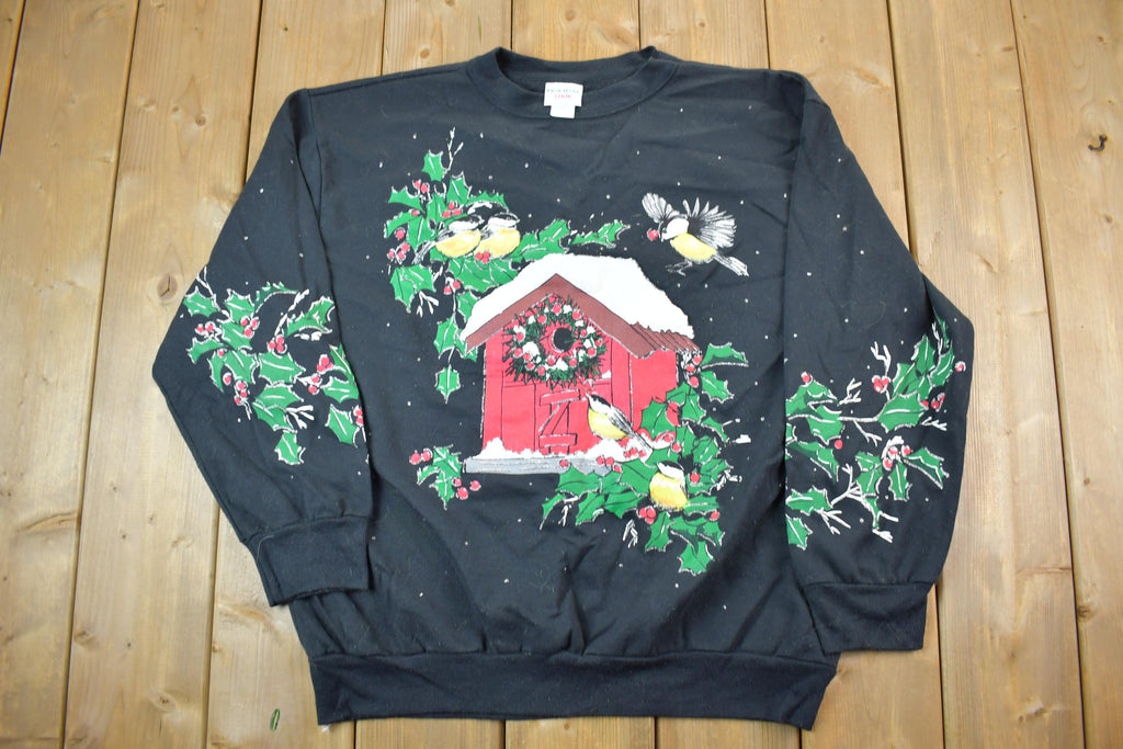 Vintage 1990s Cute Birdhouse Holiday Crewneck Sweater