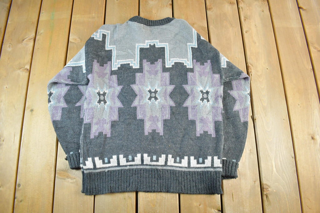Vintage 1990s Michael Gerald Abstract Knit Sweater Men's Medium / Vintage 90s Crewneck / Pattern Sweater / Pullover Sweatshirt