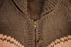 Vintage 1960s Cowichan Hand Knit Shawl Collar Zip Up Sweater Women's Medium