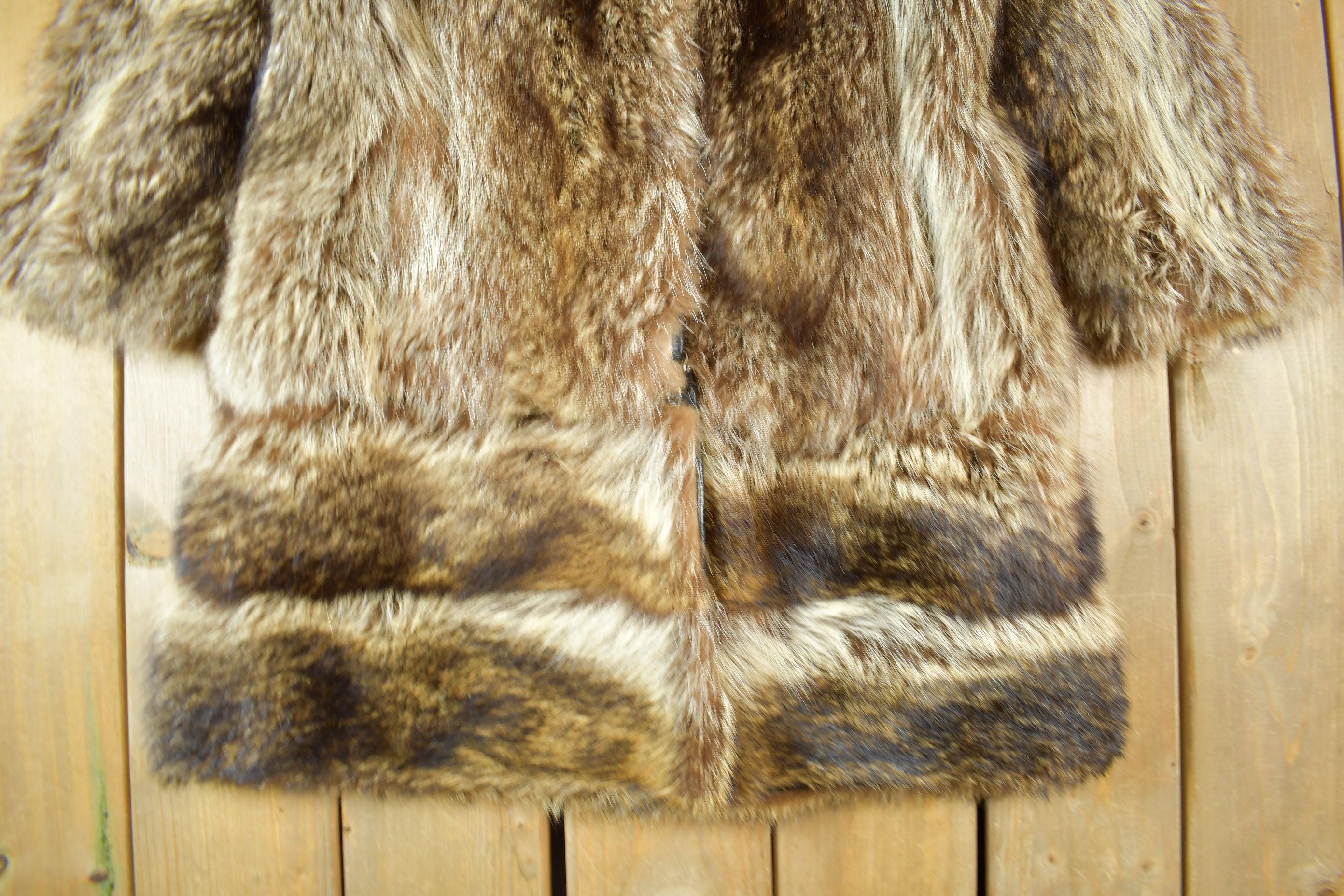 Vintage 1970s Ross Furs Adjustable Length Brown Raccoon Fur Coat