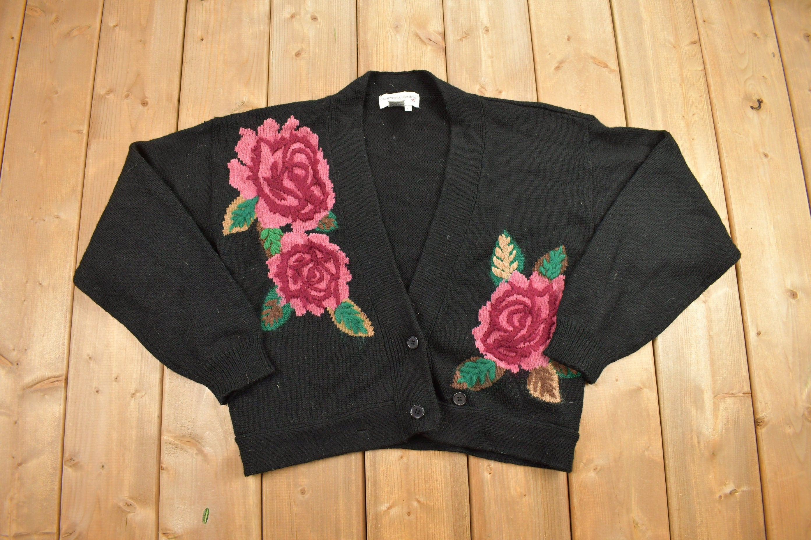 Vintage 1990s Courtney Rhodes Floral Cardigan Sweater