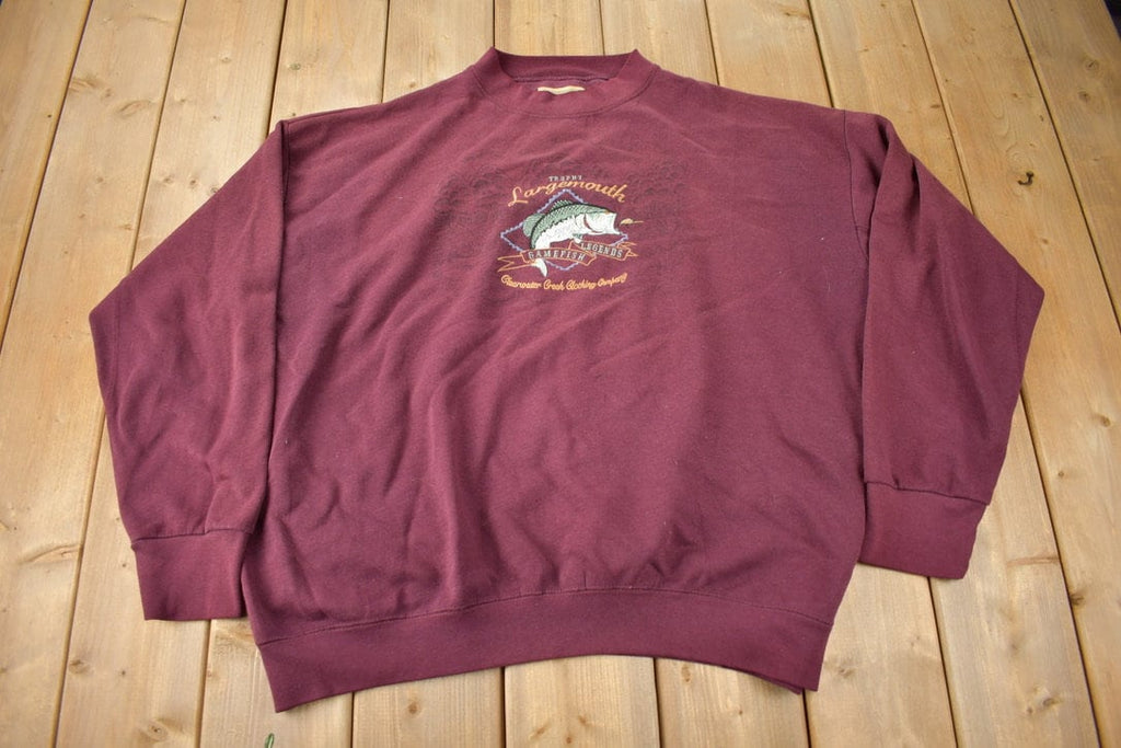 Vintage 1990s Clear Water Creek Large Mouth Bass Embroidered Outdoorsman Crewneck Sweatshirt