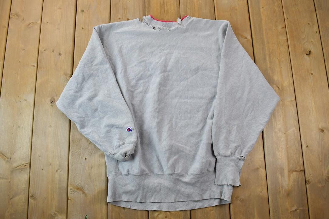 Vintage 1990s Champion Reverse Weave Super Distressed Double Collar Crewneck Sweatshirt