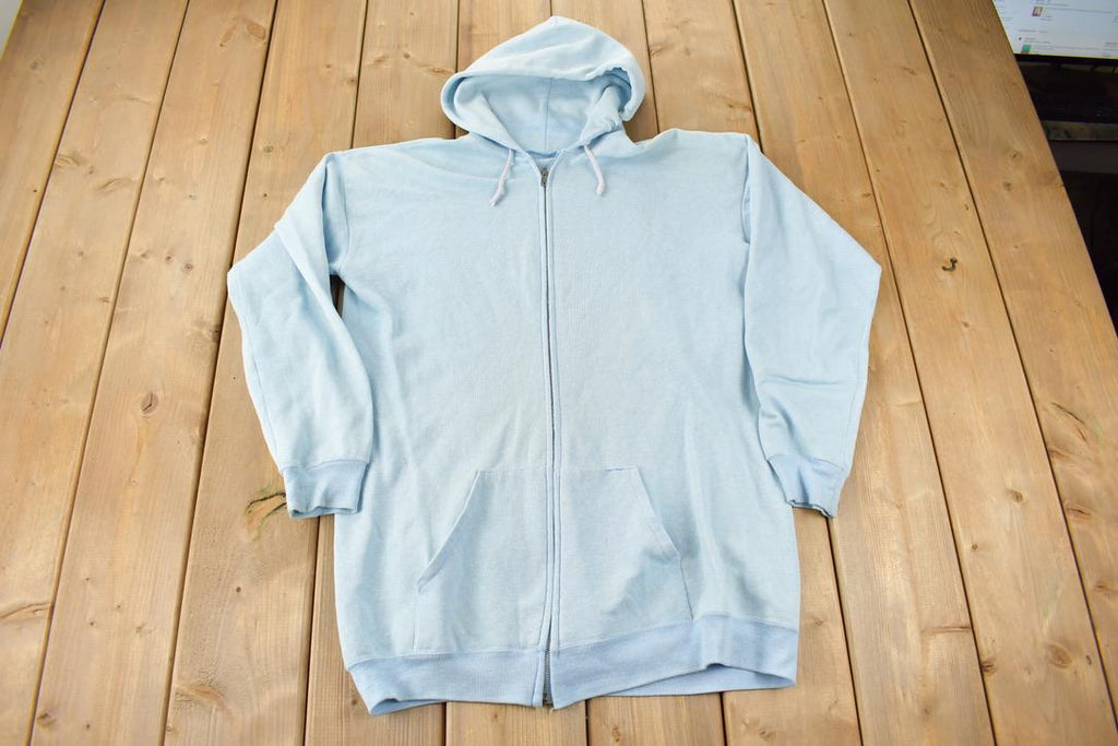 Vintage 1990s Blank Light Blue Zip Up Hoodie