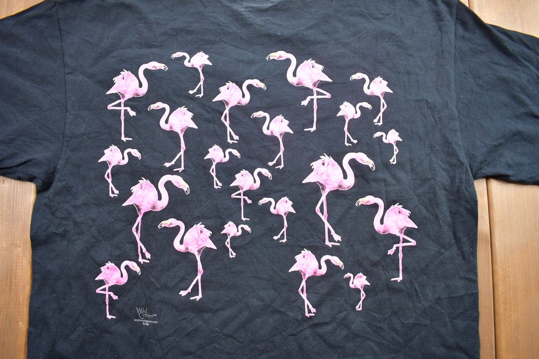 Vintage 2002 Wild Cotton Pink Flamingo Bird Theme Graphic T-Shirt