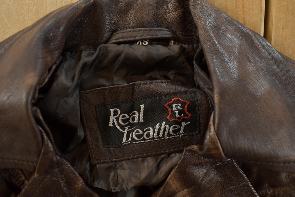 Vintage 1980s Real Leather Biker Motorcycle Leather Jacket Women's XS
