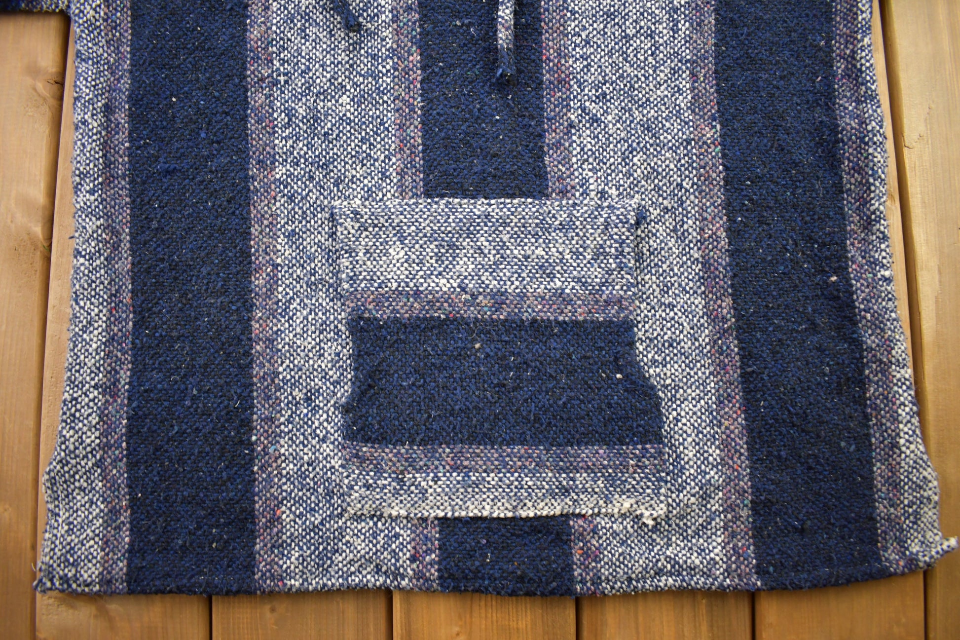 Vintage 1990s Baja Hooded Pullover Striped Knit Poncho Blanket Hoodie