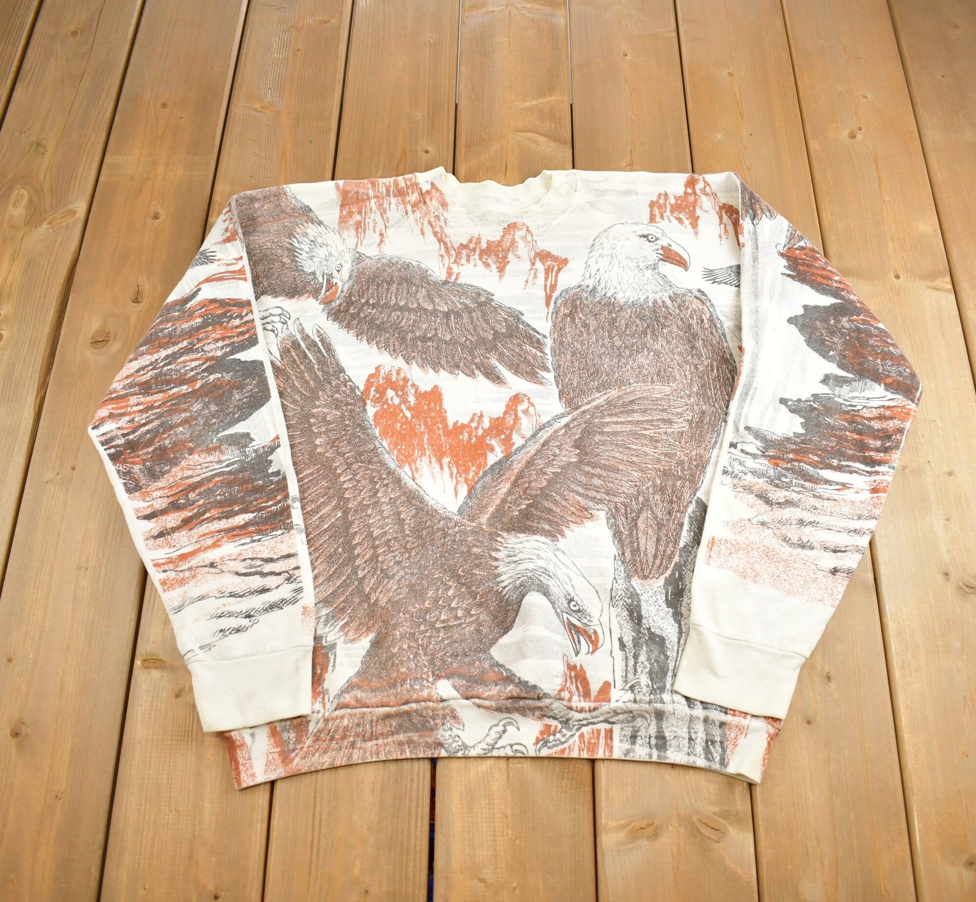Vintage 1990s Bald Eagle All Over Print Crewneck Sweatshirt