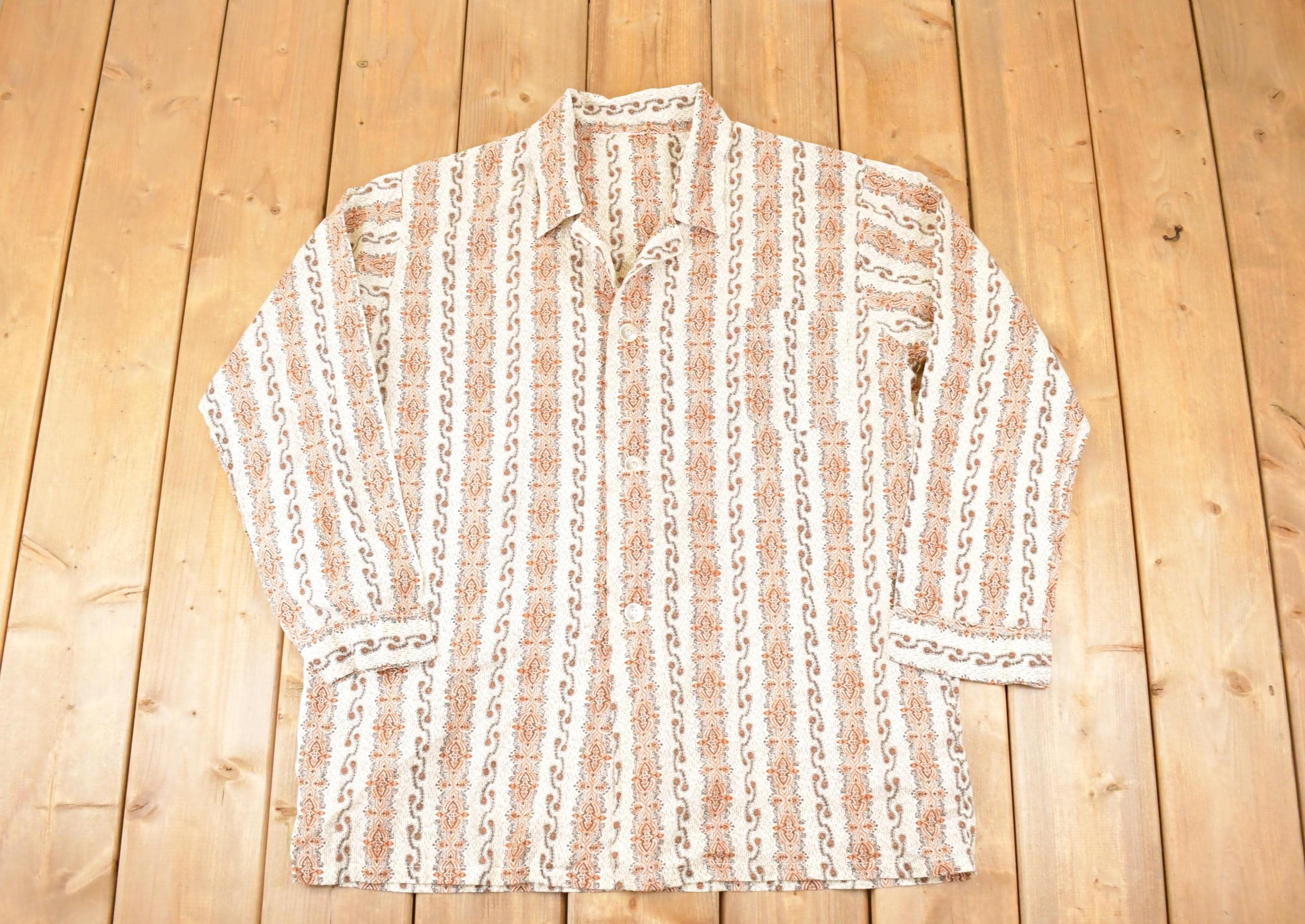 Vintage 1980s Boho Hippie Button Up Shirt Men's L