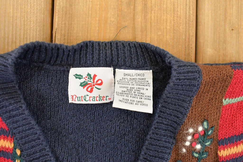 Vintage 1990s Nutcracker Christmas Theme Knit Cardigan Sweater Vest Women's Small