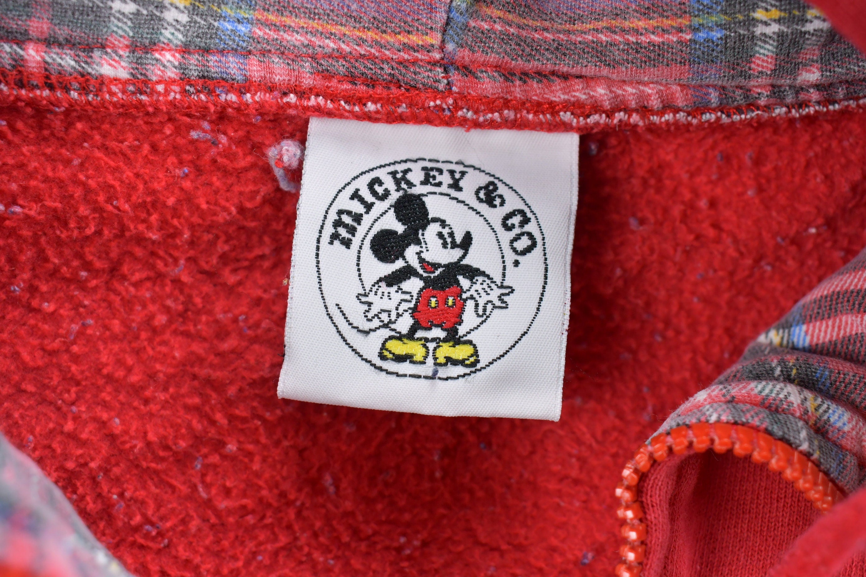 Vintage 1990s Mickey Mouse Disney Hoodie / Vintage Sweatshirt / Vintage Disney / Mickey / Embroidered / Mickey Hoodie / Plaid Font / Zip Up
