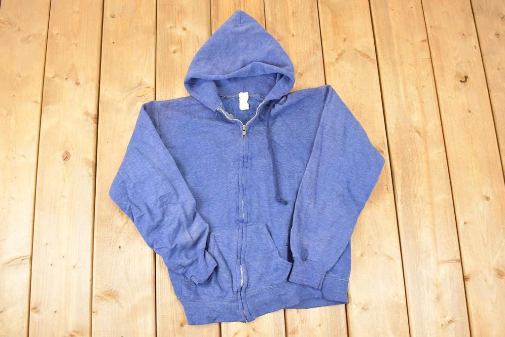 Vintage 1980s Blue Blank Hoodie Sweatshirt Mens S