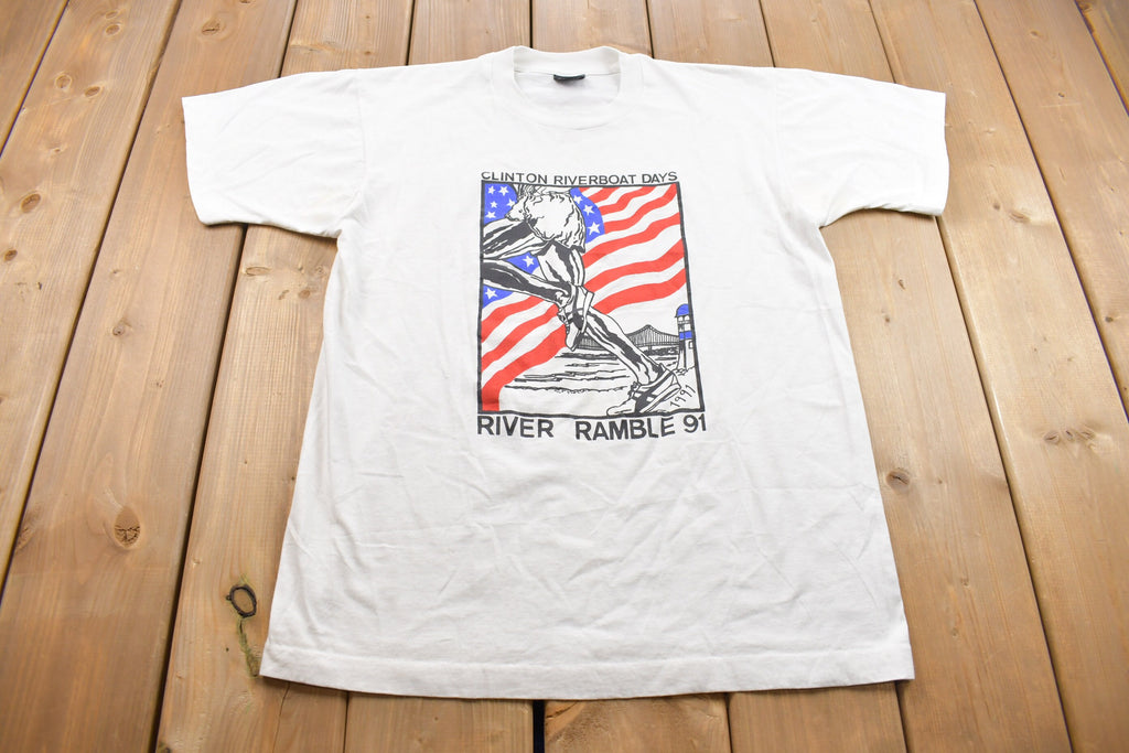 Vintage 1991 River Ramble American Flag Runners Marathon T Shirt