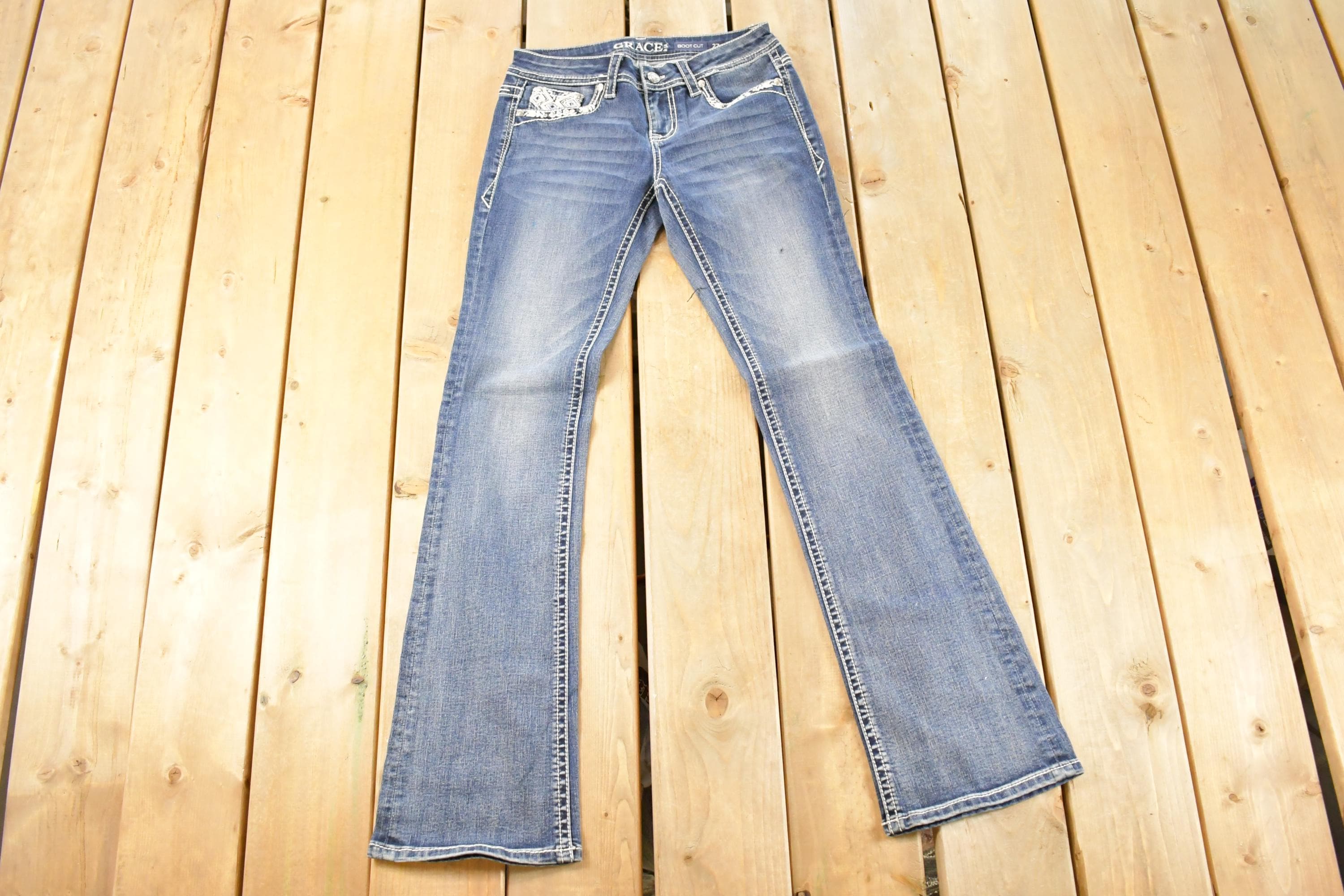 Vintage Deadstock Y2K Grace LA Bedazzled Low Rise Jeans Women's Size 27 x 32