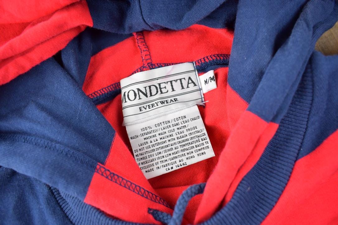 Vintage 1980s Mondetta USA Embroidered Striped Hoodie Size Medium