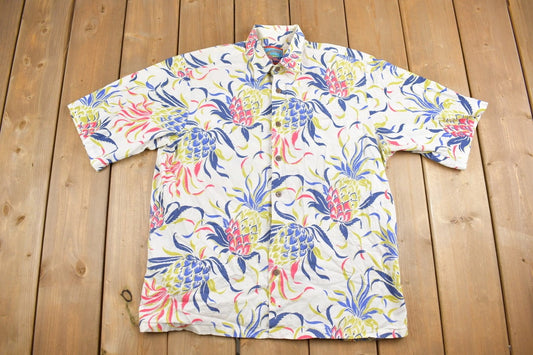 Vintage 1980s Joe Kealuhas Reyn Spooner Hawaiian Shirt / Floral Shirt / Beachwear / Resort Wear / Made in USA / All Over Print / Button Up