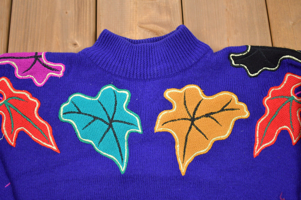 Vintage 1990s Embroidered Leaf Knitted Sweater