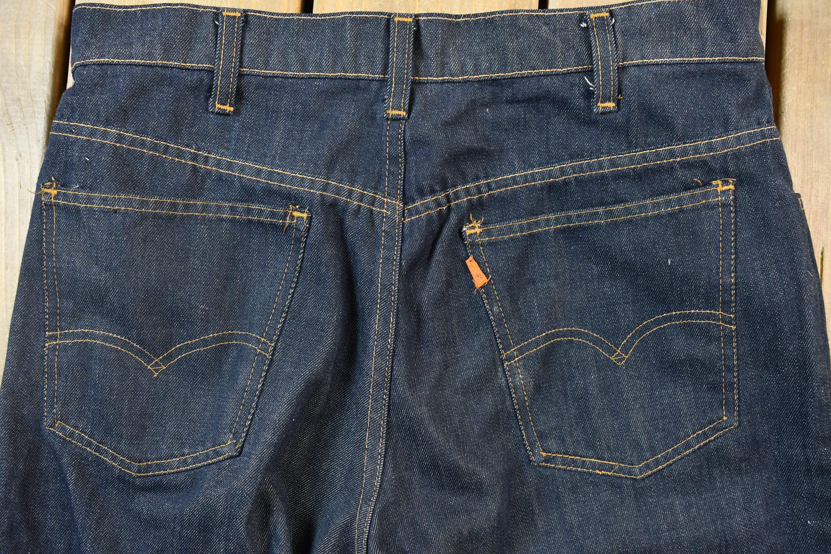 Vintage 1990s Dark Wash Levi's Bell Bottom Orange Tab Flare Jeans Size 32 x 28