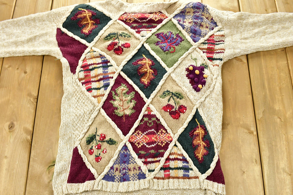 Vintage 1990s White Stag 3D Holiday Knitted Patchwork Ladies Sweater