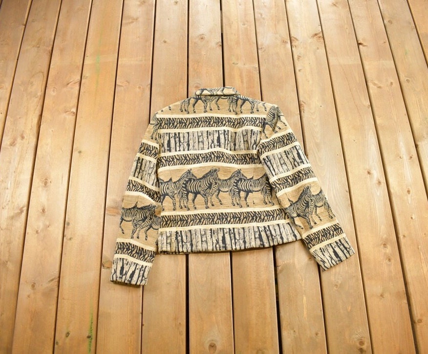 Vintage 1990s Zebra Themed Knit Jacket Zip Up