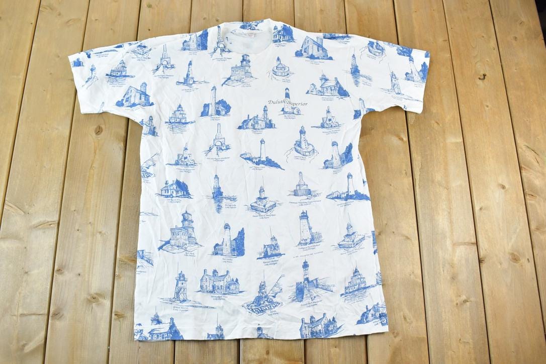 Vintage 1990s Duluth Superior AOP Lighthouses Single Stitch T-Shirt  90s Vintage Souvenir Tee  Rare Vacation Tee  Summer Shirt
