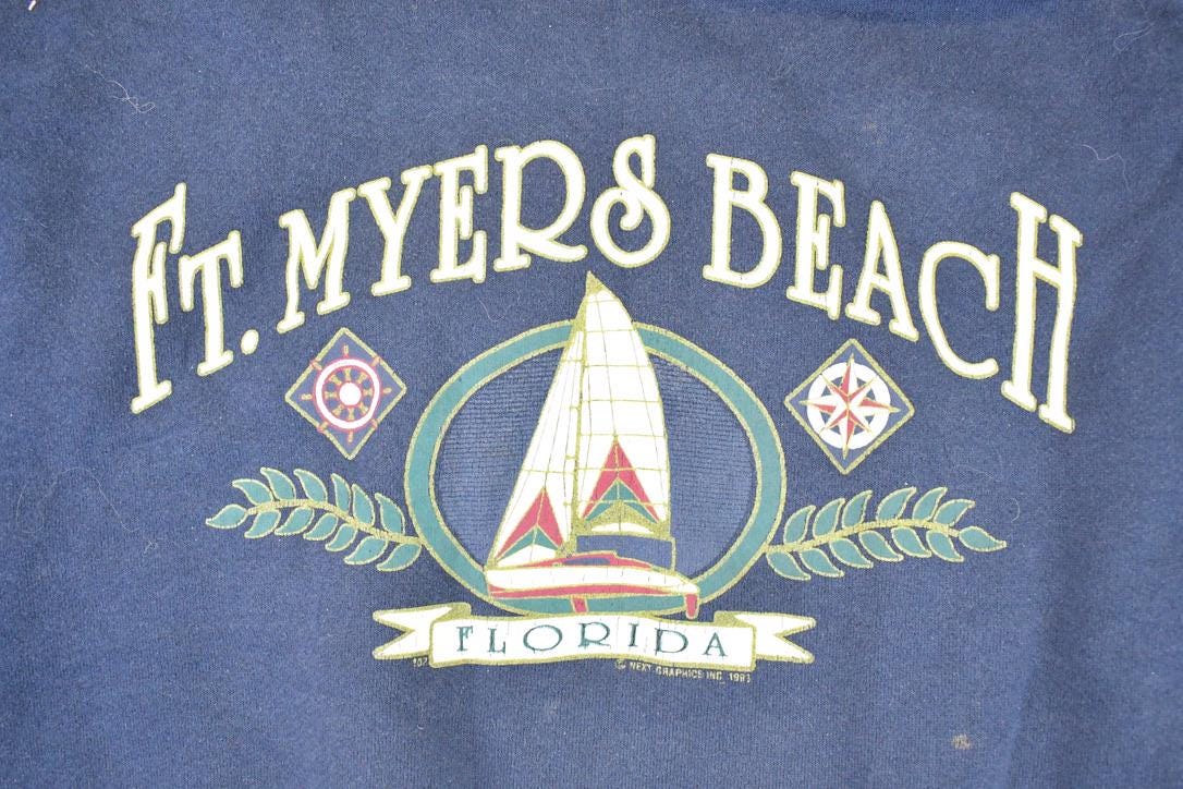 Vintage 1980s St Myers Beach Florida Graphic Print Crewneck Sweatshirt Men's L
