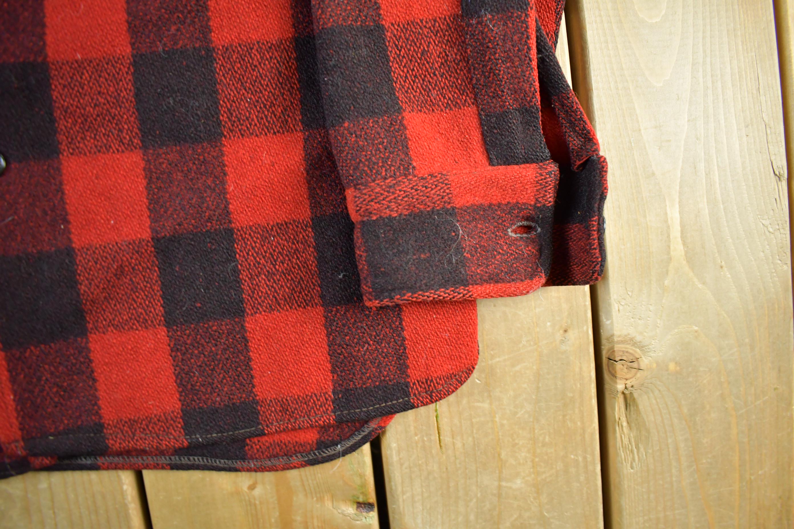 Vintage 1940s Pilgrim Wool Buffalo Plaid Button Up Shirt Men's Large