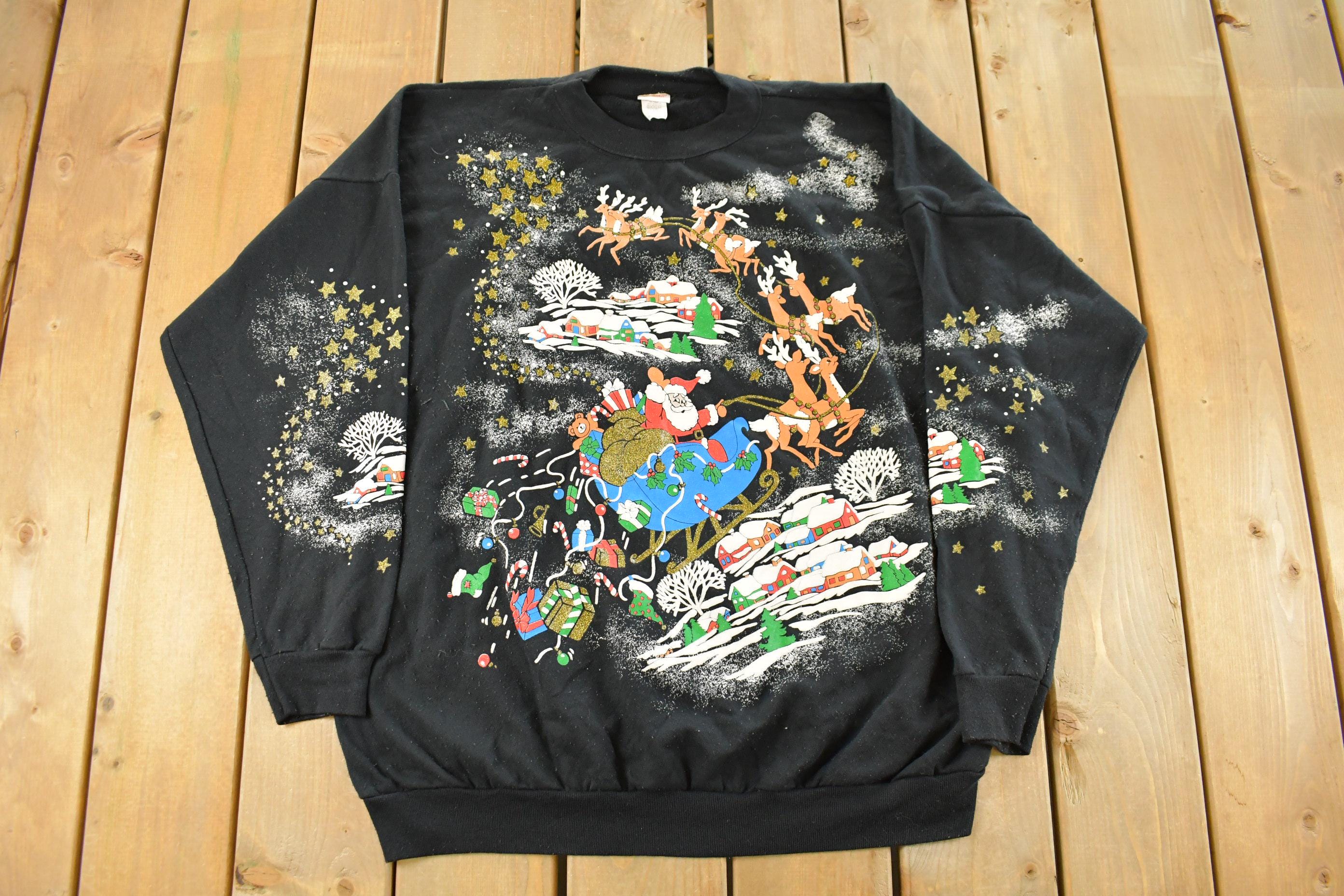 Vintage 1990s Santa Christmas All Over Print Crewneck Sweatshirt Women's 2XL