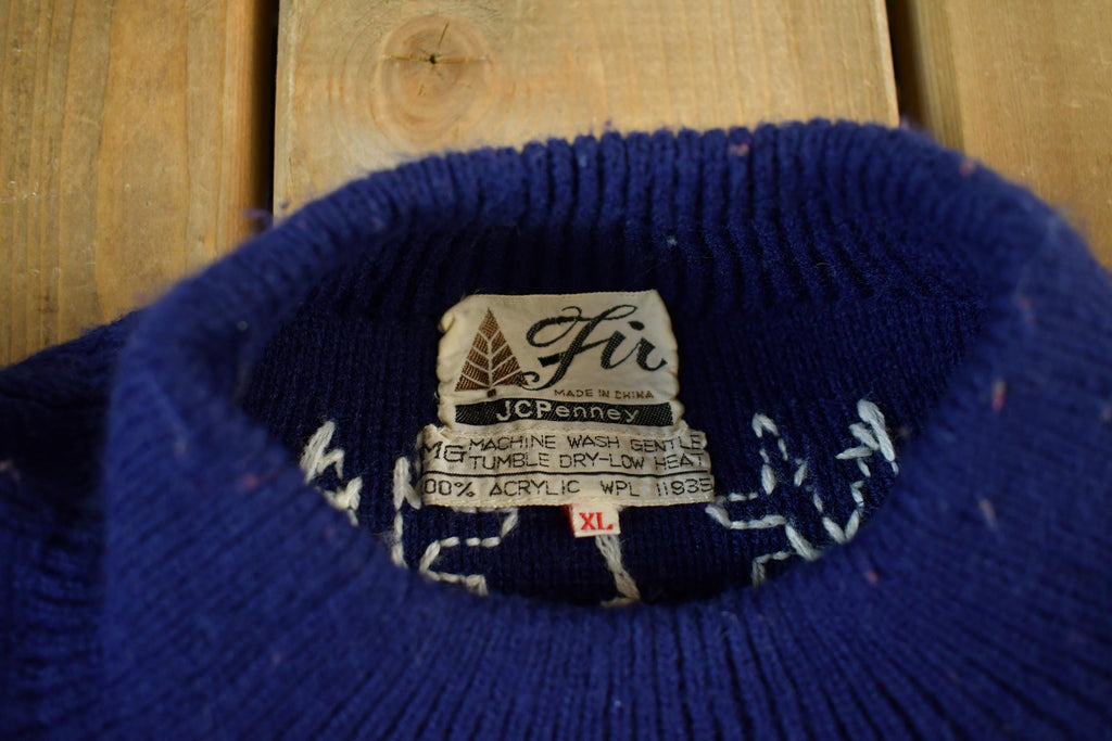 Vintage 1980s Fir JC Penney Knit Abstract Pattern Crewneck Sweater Mens Large