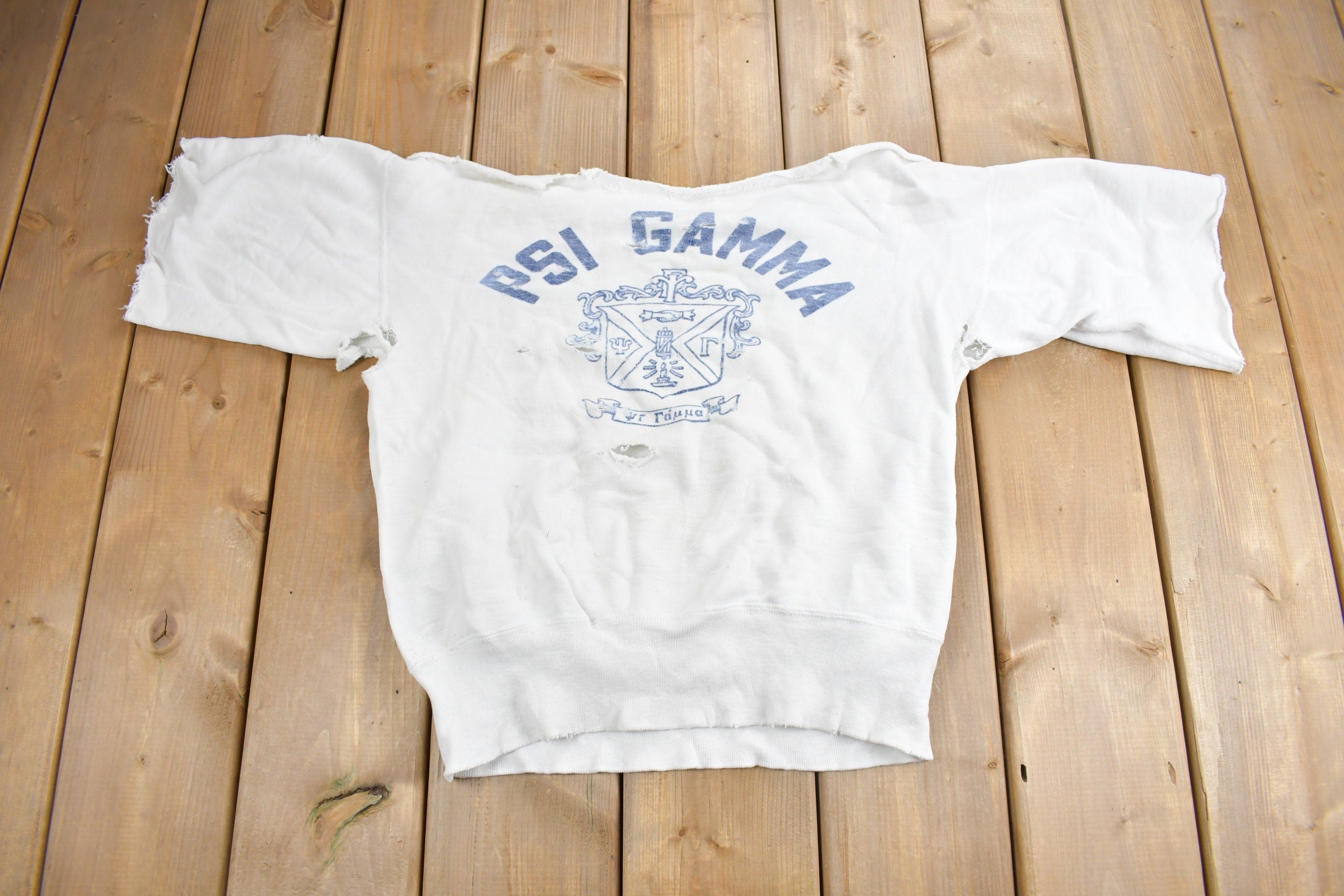 Vintage 1950s PSI Gamma Thrashed Collegiate Crewneck