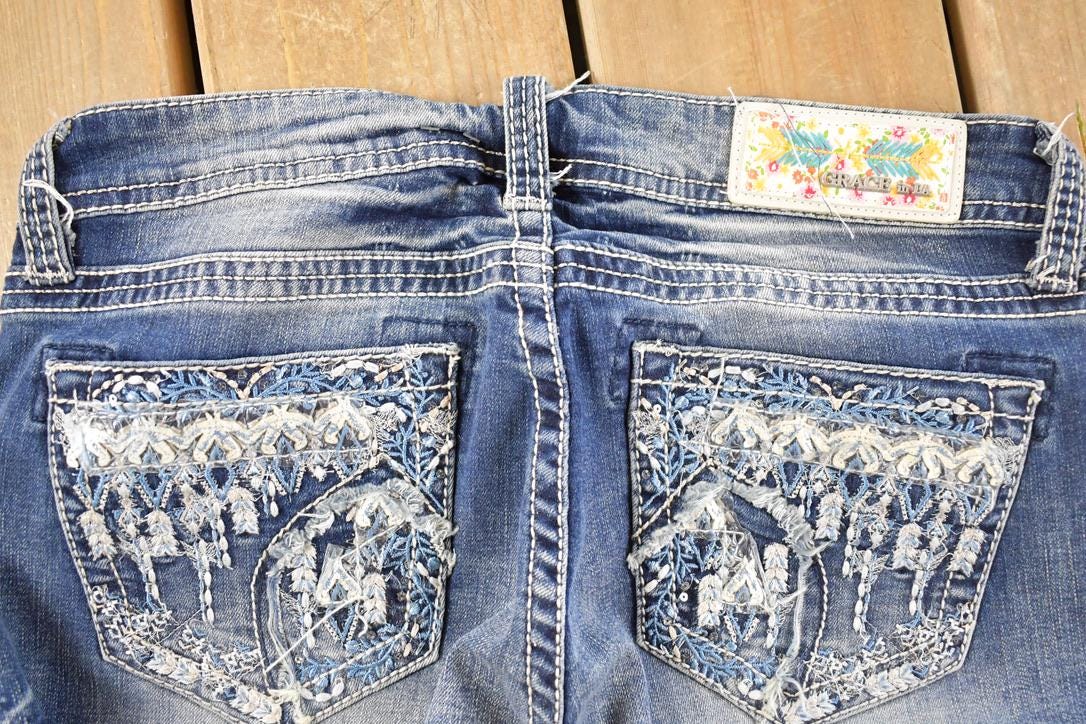 Vintage Deadstock Y2K Grace In LA Bedazzled Low Rise Jeans Women's Size 27 x 32