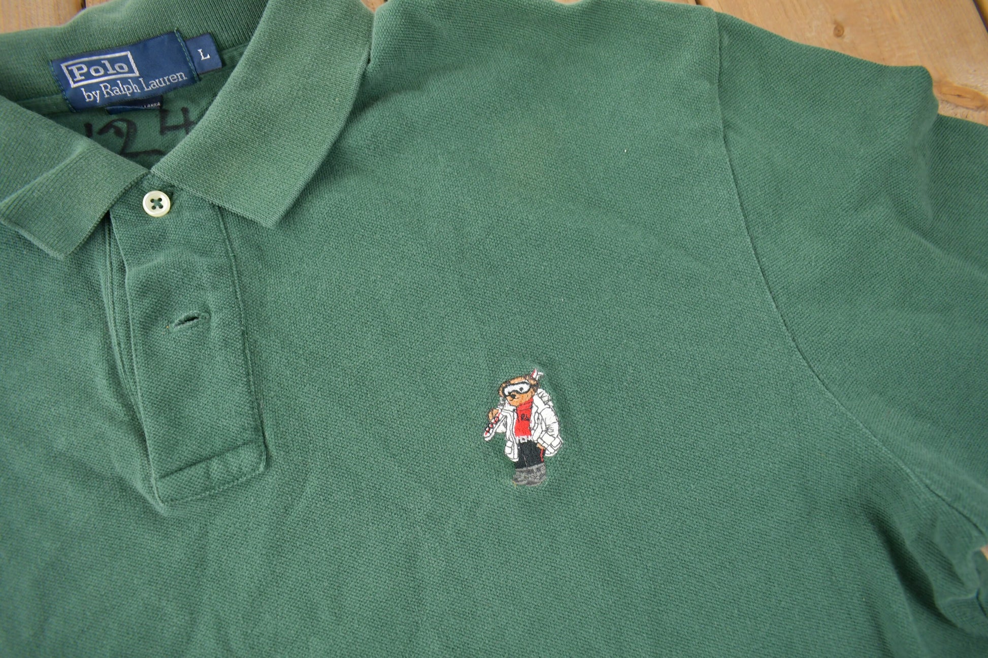 Vintage 1990s Polo By Ralph Lauren Embroidered Ski Bear Long Sleeve Polo Shirt