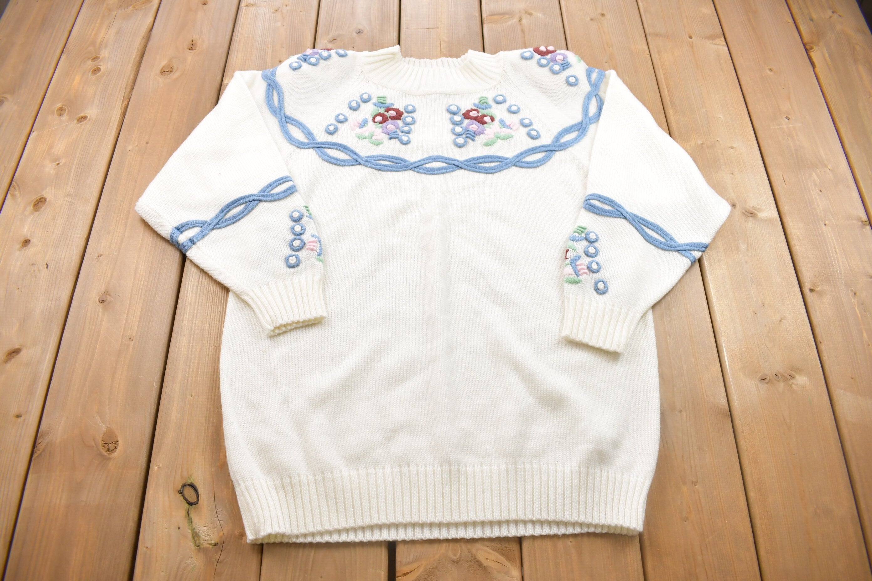 Vintage 1980s Floral Knit Sweatshirt