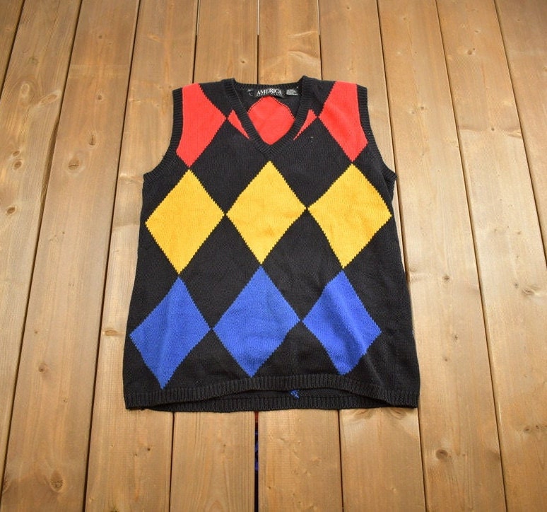 Vintage 1990s America Perry Ellis Knit V Neck Vest Sweater
