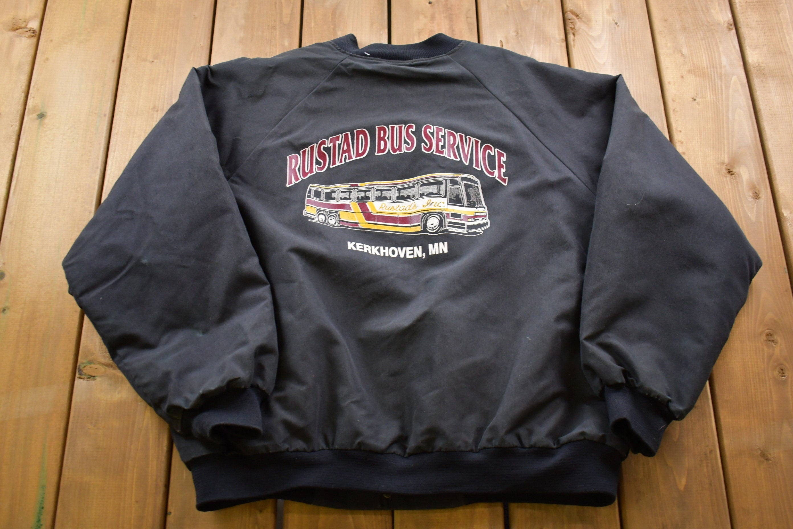 Vintage 1980s Hartwell Rustad Bus Service Raglan Bomber Jacket