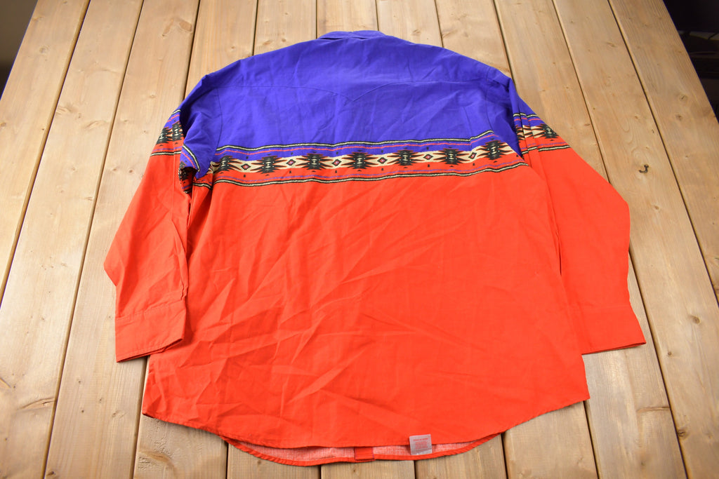 Vintage 1990s Ash Creek South Western Style Pearl Snap Button Up Rodeo Shirt Size XL