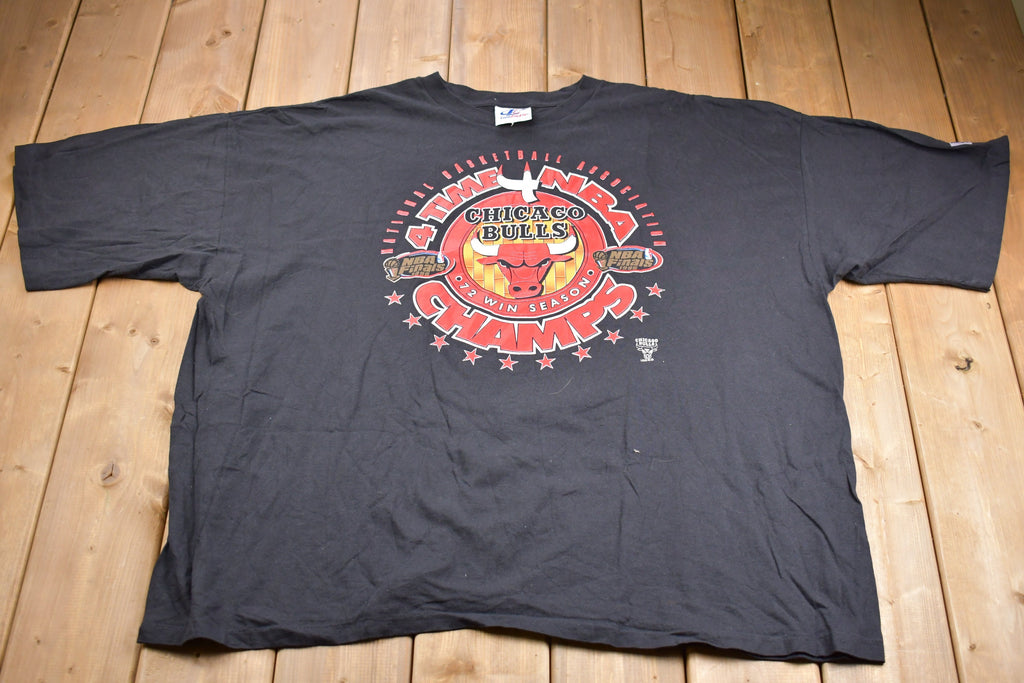 Vintage 1996 Chicago Bulls 4 Times Champs Logo Athletic Made In USA Graphic T-Shirt