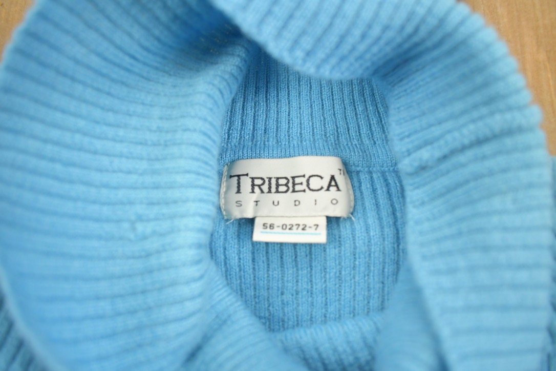 Vintage 1990s Tribeca Knitted Blank Blue Turtleneck Sweater  Vintage 90s Turtleneck  Vintage Blanks  Colorful  Sweatshirt