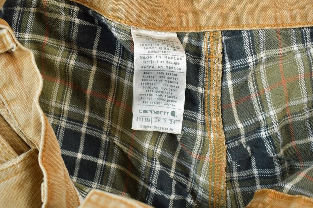 Vintage 1990s Carhartt Lined Tan Denim Work Jeans Size 38