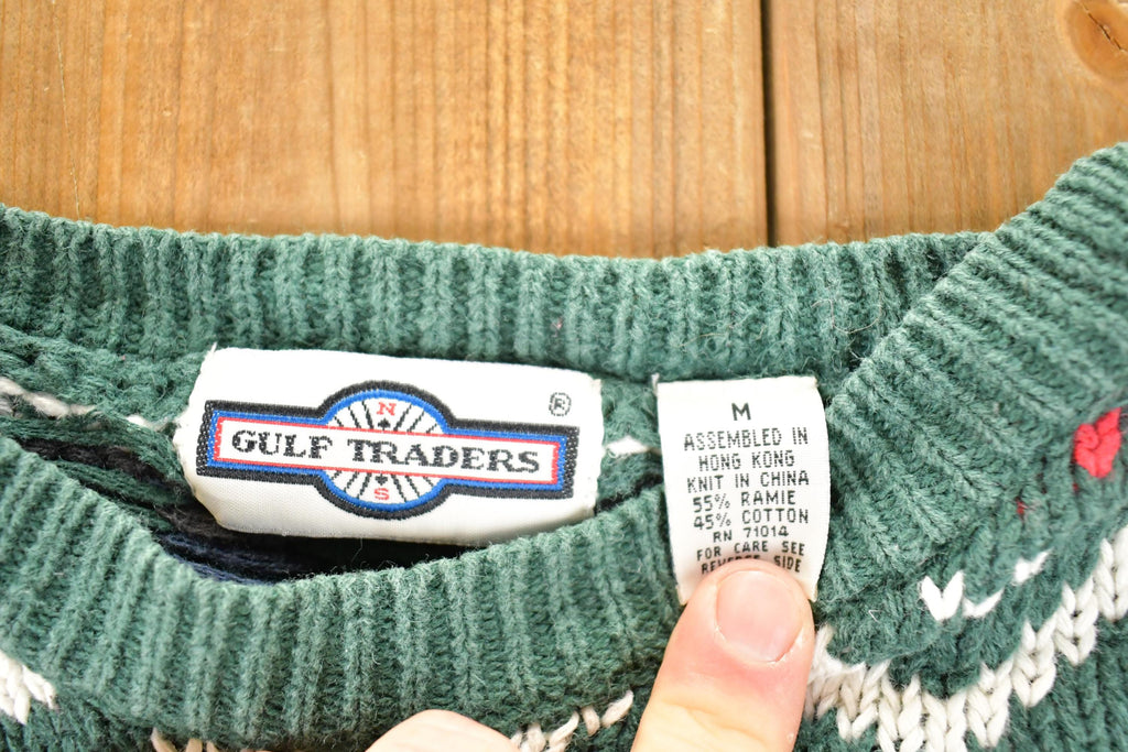 Vintage 1990s Gulf Traders Chunky Knit Holiday Crewneck Sweater Mens M