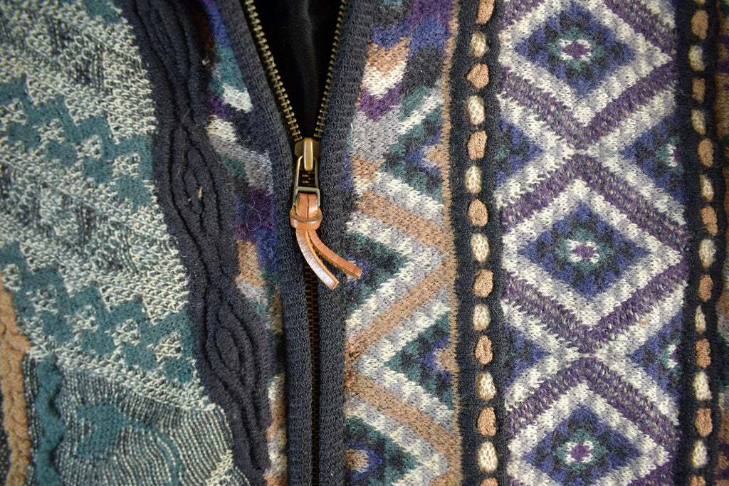 Vintage 1990s Tosani 3D Cable Knit Zip Up Sweater Jacket  Vintage 90s Crewneck  Abstract Patterns  Knit Crewneck  Streetwear