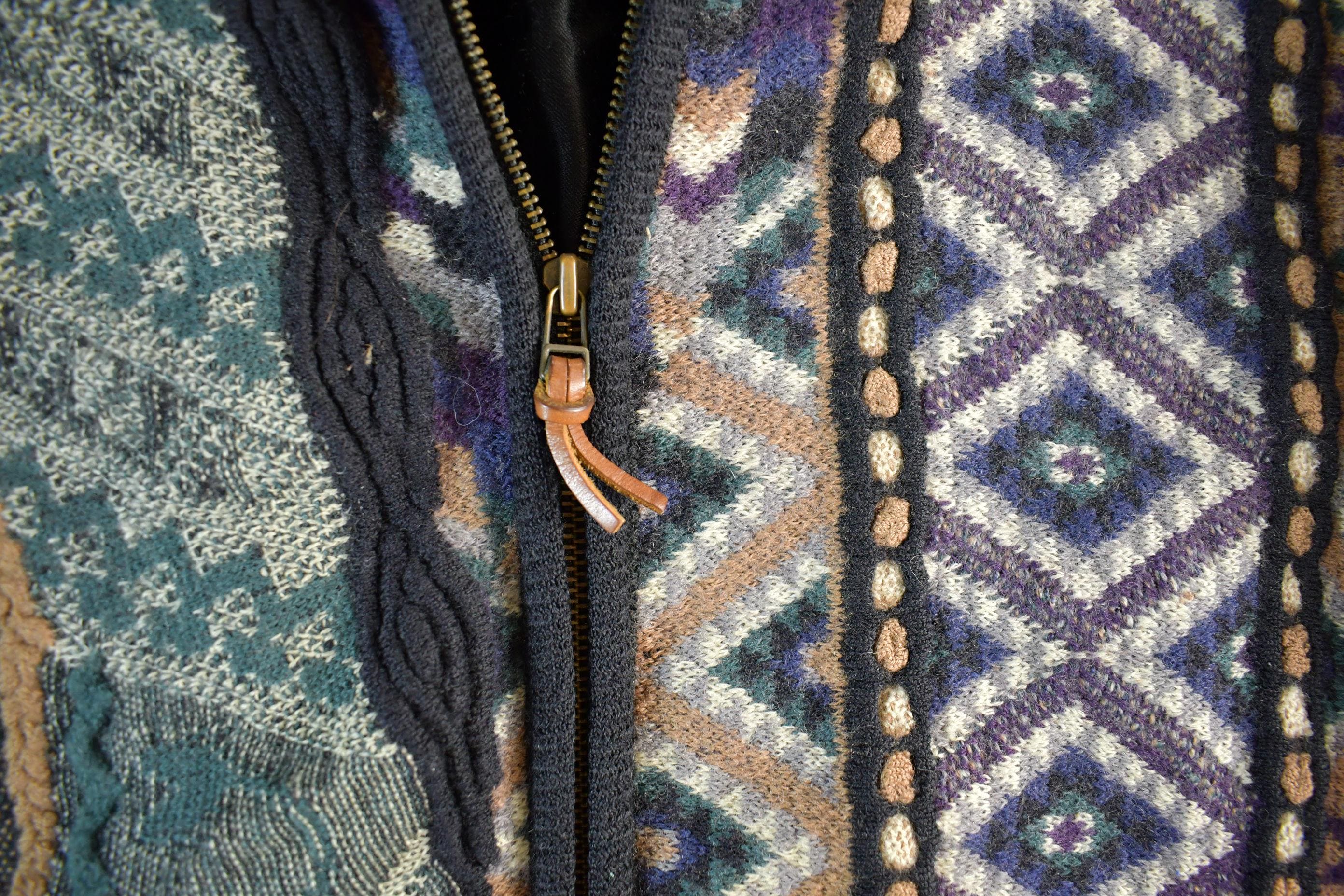 Vintage 1990s Tosani 3D Cable Knit Zip Up Sweater Jacket  Vintage 90s Crewneck  Abstract Patterns  Knit Crewneck  Streetwear