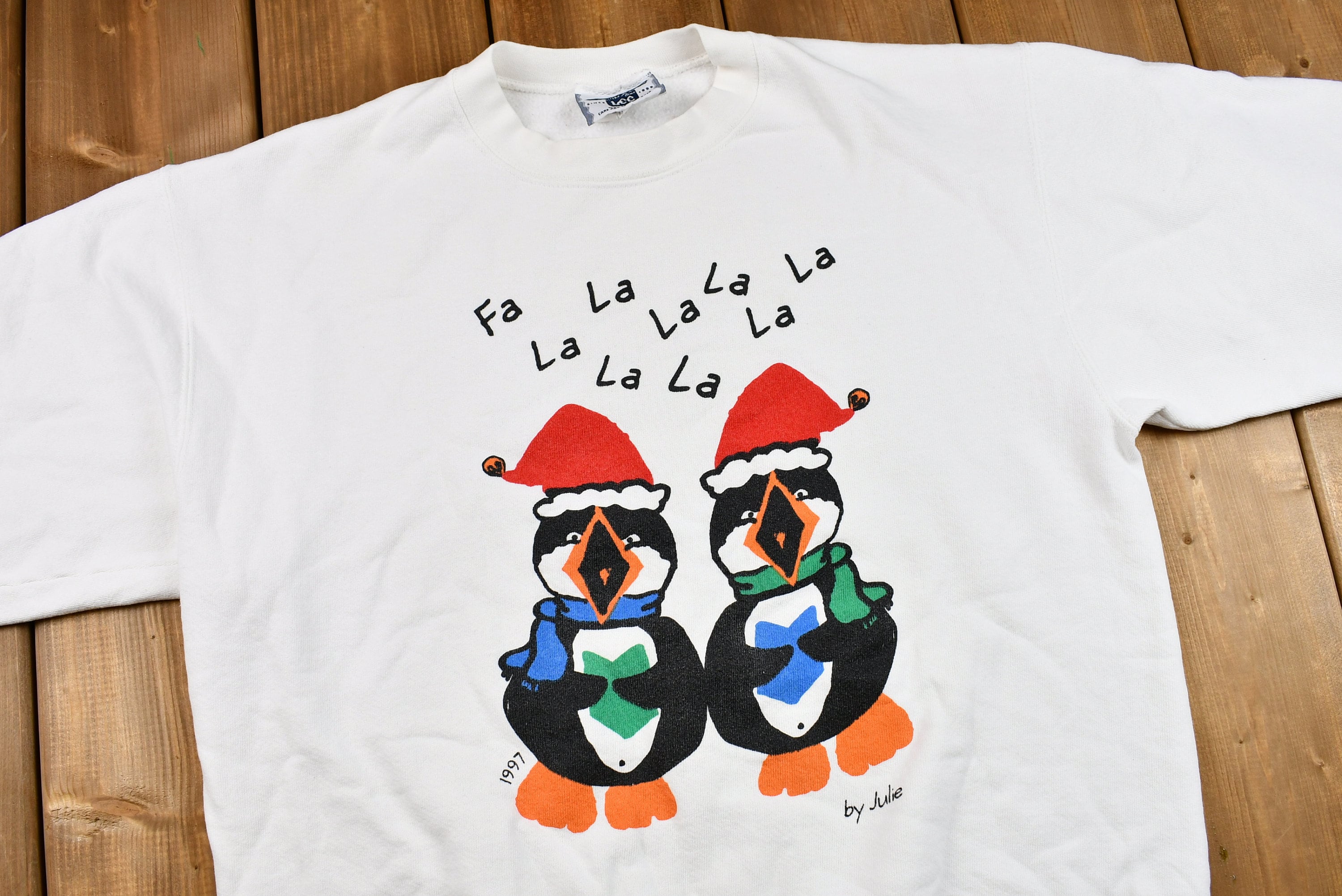 Vintage 1997 Caroling Penguins Graphic Sweatshirt , 90s Holiday Crewneck , Winter Wear , Festive Graphic Print , Christmas Pullover