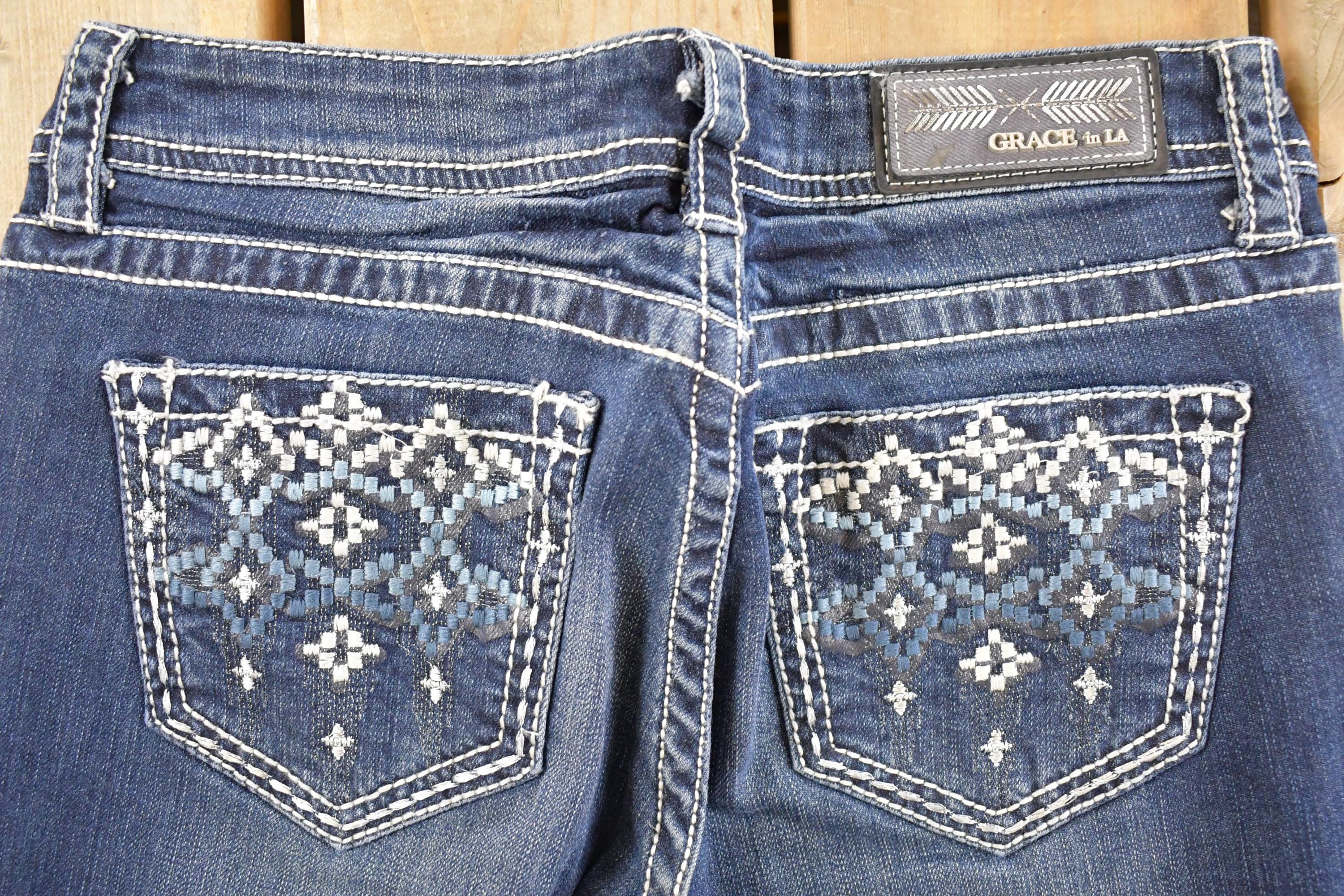 Vintage Deadstock Y2K Grace LA Bedazzled Low Rise Jeans Women's Size 27 x 31